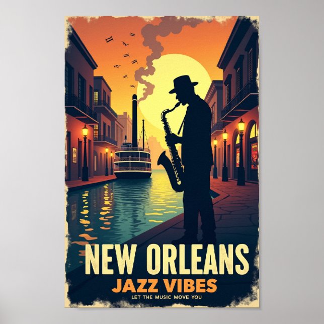 Poster de viagens Retro New Orleans Jazz Vibes (Frente)