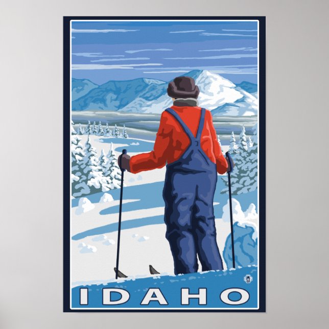 Poster de viagens Skier AdminningIdahoVintage (Frente)