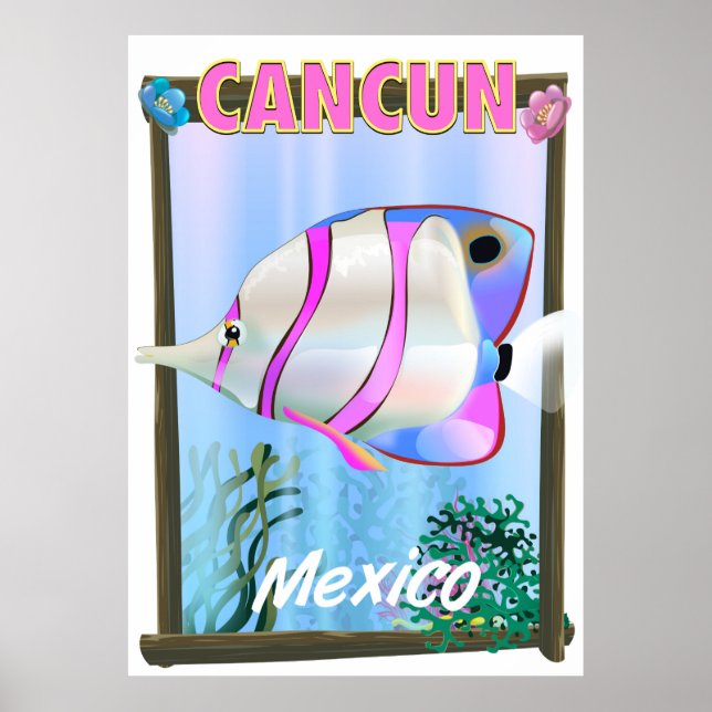 Poster de viagens tropical mexicano de Cancun (Frente)