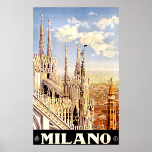 Poster de viagens Vintage 1920 Duomo di Milano Itá