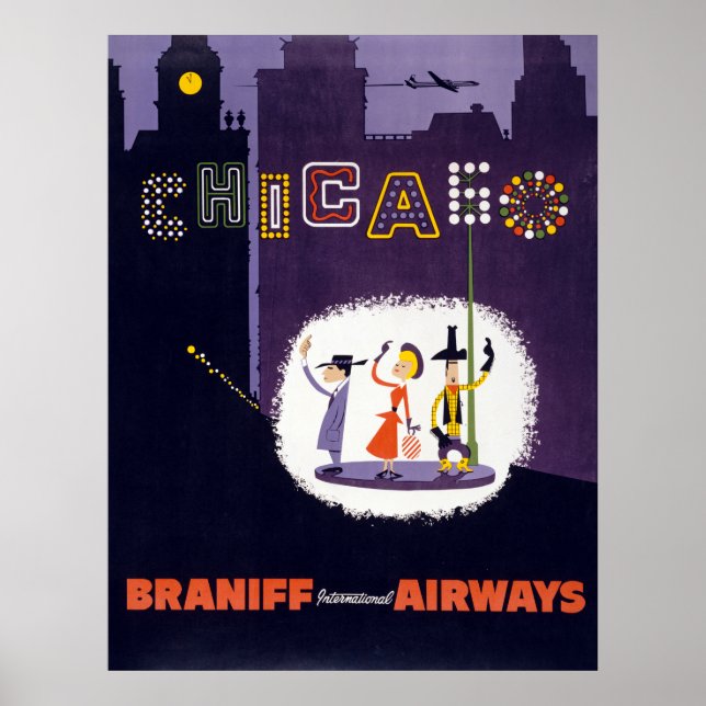 Poster de viagens Vintage Airline Windy City Chica (Frente)