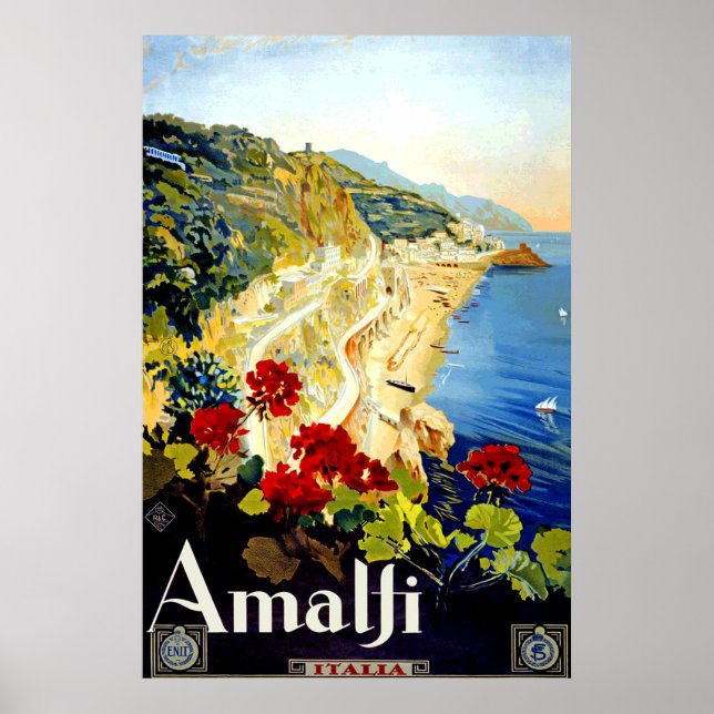 Poster de viagens Vintage Amalfi Itália Europa (Frente)