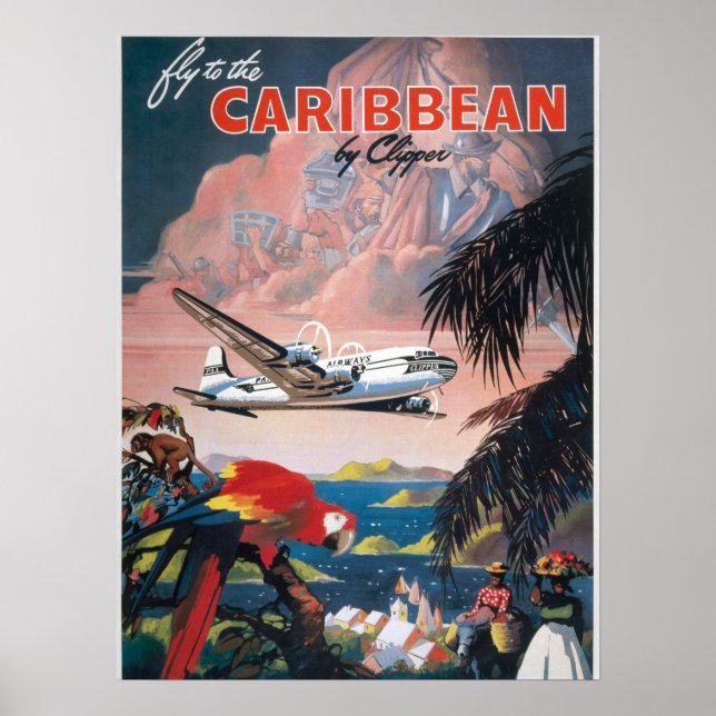 Poster de viagens Vintage Caribe (Frente)