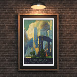Poster de viagens Vintage Chicago<br><div class="desc">Poster de viagens Vintage Chicago | 39"x57" Capture a essência da cidade de Windy com esta poster de viagens vintage impressionante. Mostrando o icônico horizonte de Chicago através de cores ousadas e estilo clássico de Arte Deco, este poster promove as Linhas Centrais de Nova Iorque com um talento retrô que...</div>