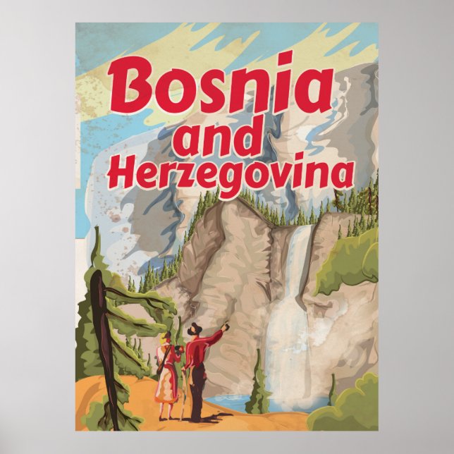 Poster de Viagens vintage da Bósnia e Herzegovina (Frente)