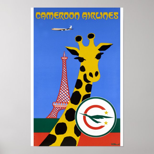 Poster de Viagens vintage da Cameroon Airlines res (Frente)