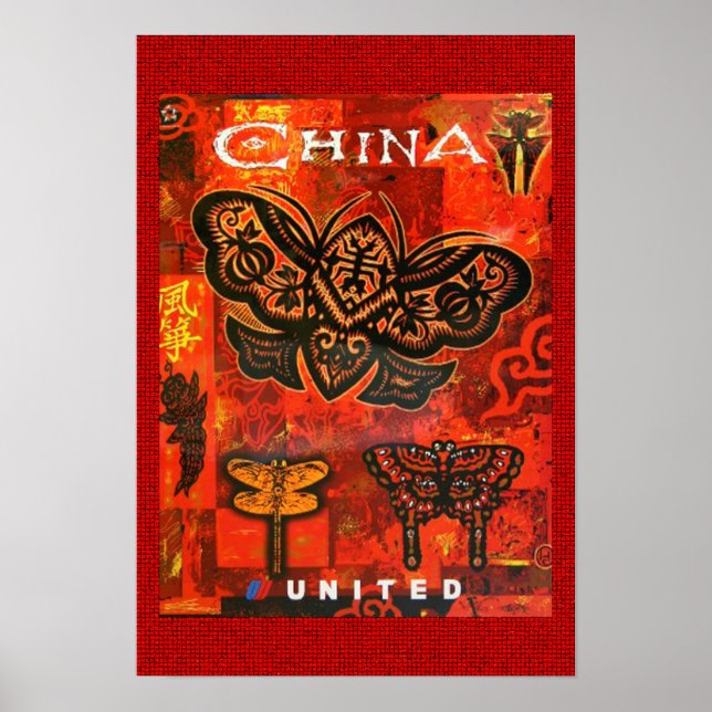 Poster de viagens vintage da China Unida (Frente)