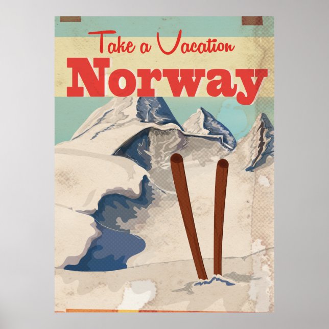 Poster de viagens Vintage da Noruega (Frente)