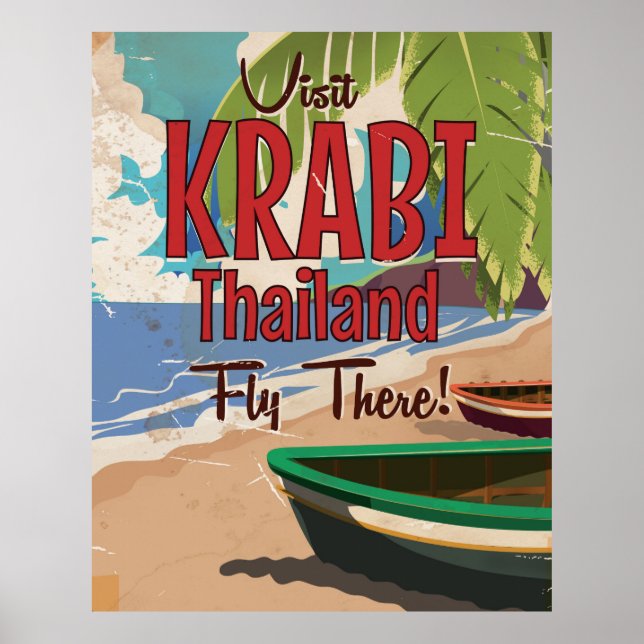 Poster de viagens vintage da Tailândia de Praia Kr (Frente)