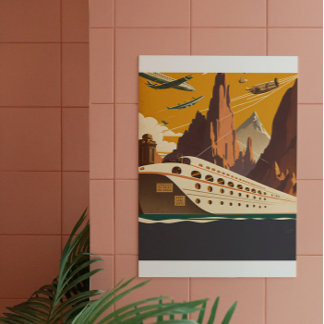 Poster de Viagens vintage de Arte de Barcos e Aviõ