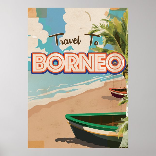 Poster de viagens vintage de Borneo. (Frente)