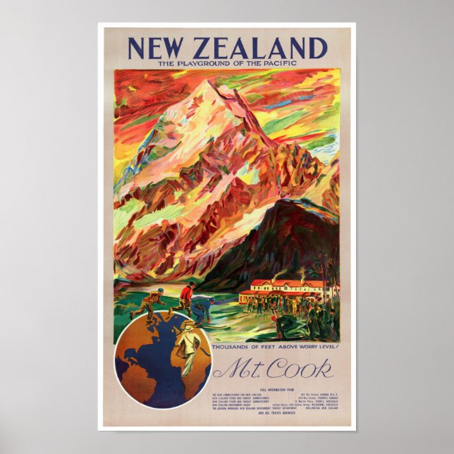 Poster de Viagens vintage de Cook do Monte Nova Ze (Frente)