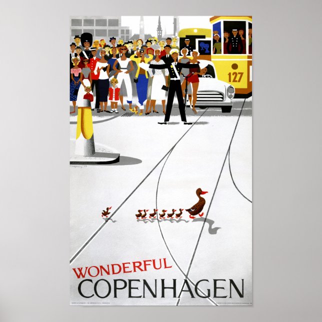 Poster de Viagens vintage de Copenhagen Restaurado (Frente)