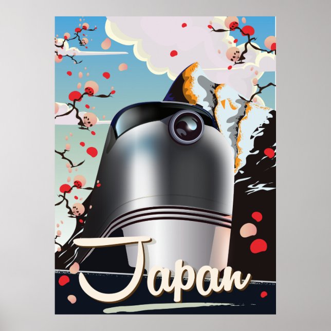 Poster de viagens vintage de de trem no Japão. (Frente)