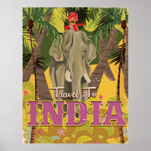 poster de viagens vintage de elefante indiano
