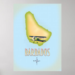 poster de viagens vintage de Mapa de Barbados.