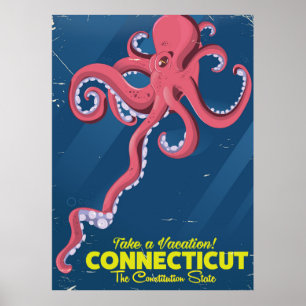 poster de viagens vintage de Octopus de Connecticu