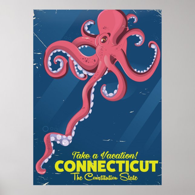 Poster de viagens vintage de Octopus de Connecticu (Frente)