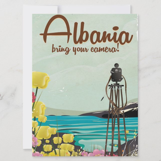 Poster de viagens vintage de paisagens da Albânia. (Frente)