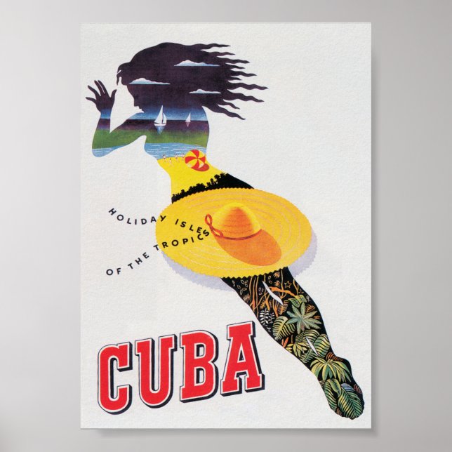 Poster de Viagens vintage de praia em Cuba (Frente)