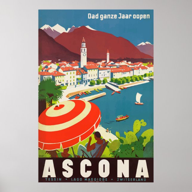 Poster de Viagens vintage de Suiça de Ascona (Frente)