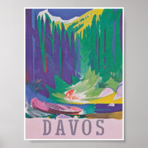 Poster de Viagens vintage de Suiça de Davos