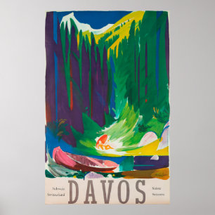 Poster de Viagens vintage de Suiça de Davos
