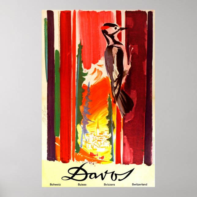 Poster de Viagens vintage de Suiça de Davos (Frente)
