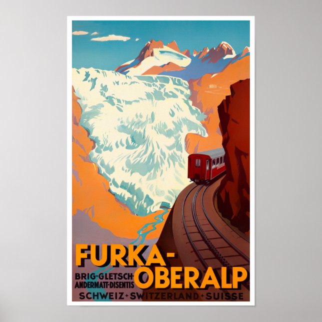 Poster de viagens vintage de Suiça Furka Pass (Frente)