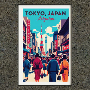 poster de viagens Vintage de Tóquio Japão, anos 60