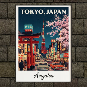 poster de viagens Vintage de Tóquio Japão, anos 60