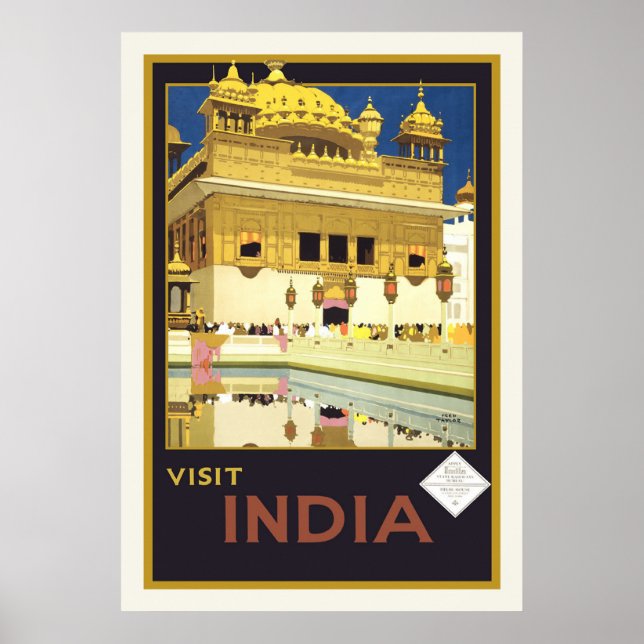 poster de Viagens vintage de "Visitar a Índia" (Frente)