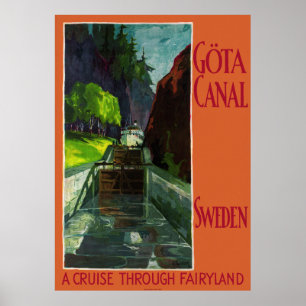 Poster De Viagens vintage Do Canal Göta Suecia Re
