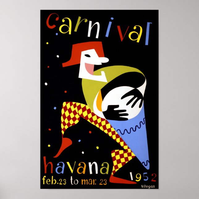 Poster de Viagens vintage do Carnaval de Havana (Frente)
