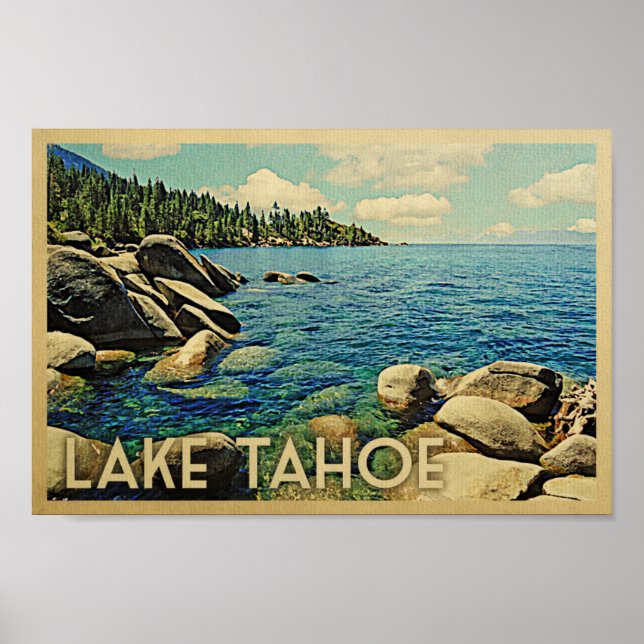 Poster de Viagens vintage do Lago Tahoe (Frente)