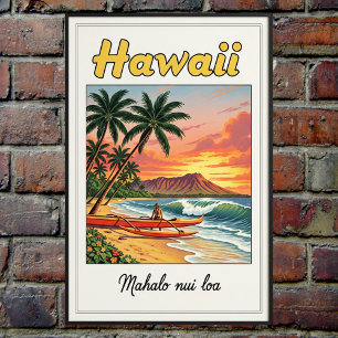 poster de viagens Vintage havaiano dos anos 60