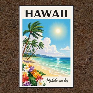 poster de viagens Vintage havaiano dos anos 60