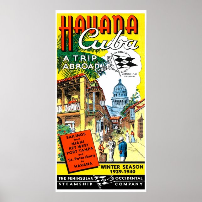 Poster de viagens Vintage Havana Cuba (Frente)