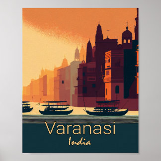 Poster de Viagens vintage Minimalista Varanasi Índ