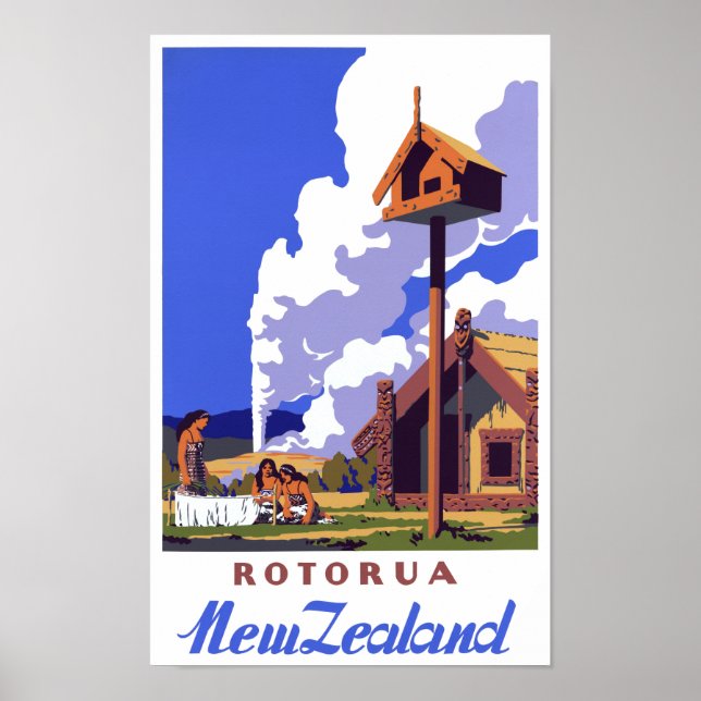 Poster de Viagens vintage Nova Zelândia Restaurado (Frente)