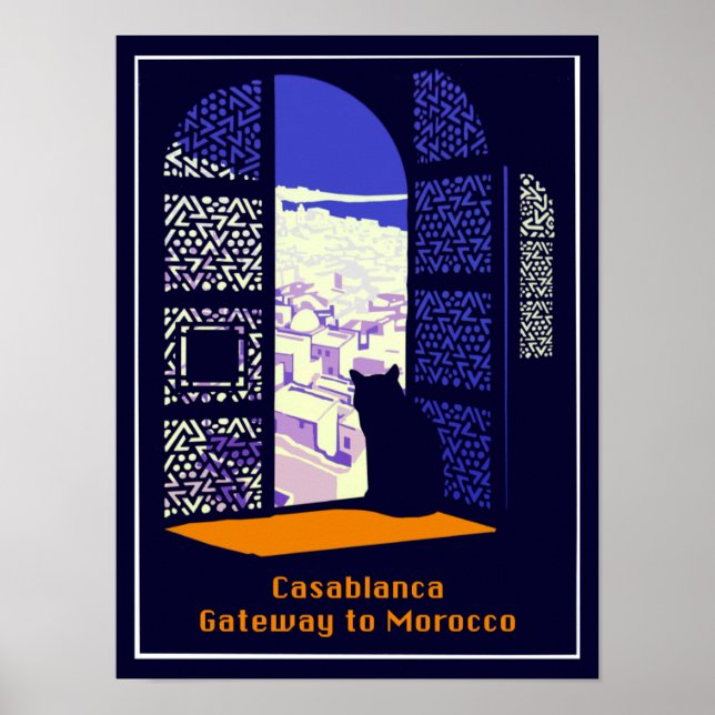 poster de viagens vintage para Casablanca, Marroco (Frente)
