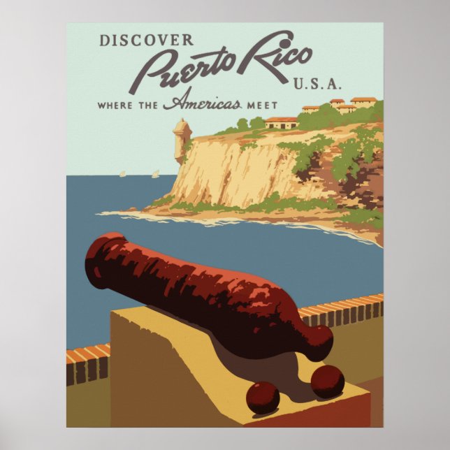 Poster de Viagens vintage Porto Rico (Frente)