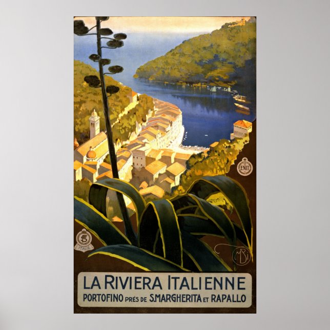 Poster de viagens Vintage Portofino Riviera Itália (Frente)