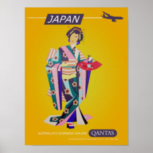 Poster de viagens Vintage Qantas Japão
