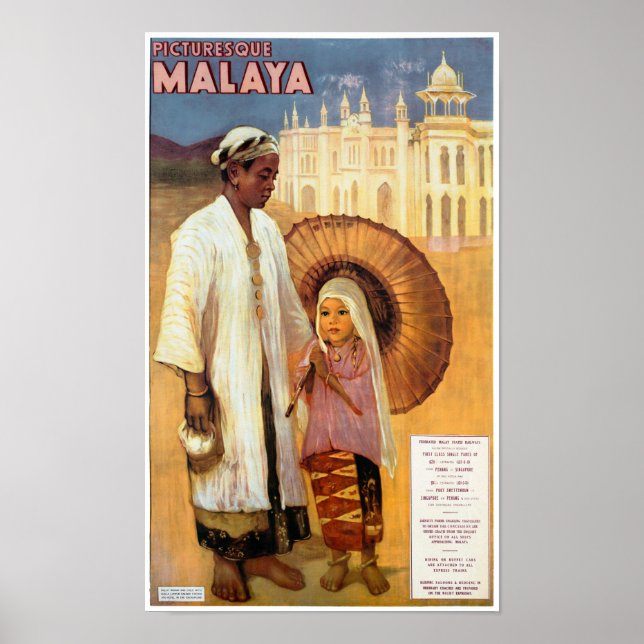 Poster de Viagens vintage restaurada da Malásia (Frente)