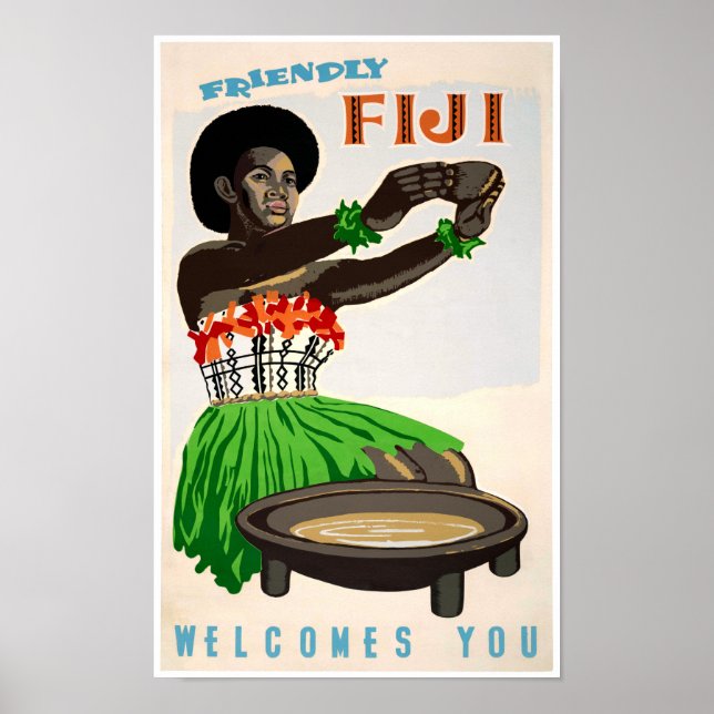 Poster de Viagens vintage Restaurada do Fiji (Frente)