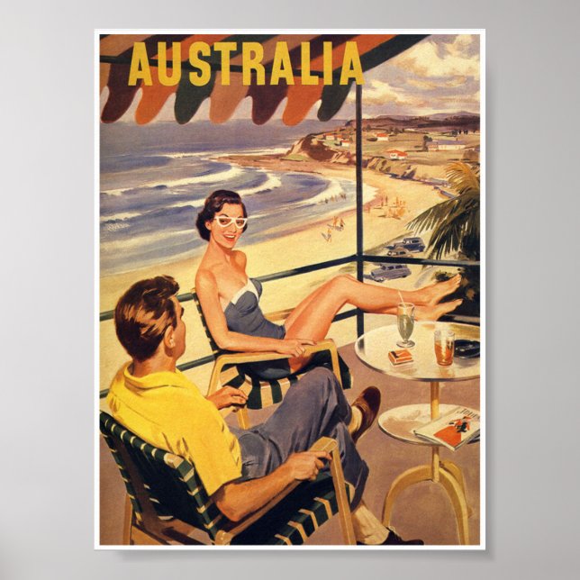 Poster de Viagens vintage retrô da Austrália (Frente)
