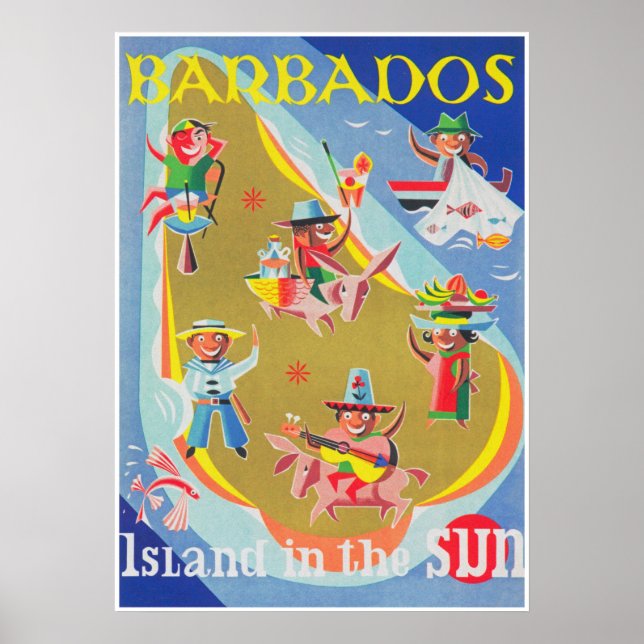 Poster de Viagens vintage retrô de Barbados (Frente)