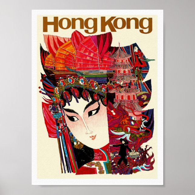 Poster de Viagens vintage tradicional de Hong Kong (Frente)