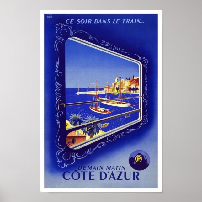 Poster de viagens Vintage Train França Cote D'azur (Frente)